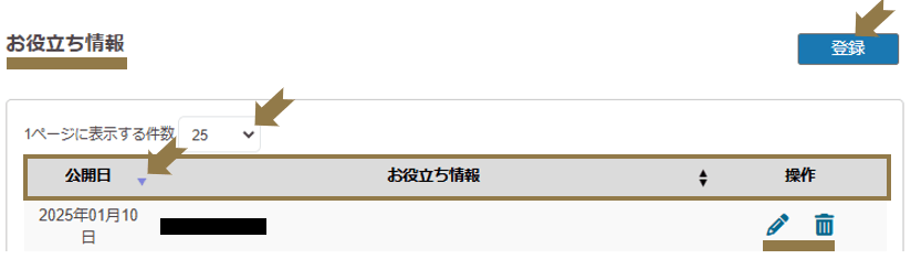 お役立ち情報一覧の操作を説明する画像 お役立ち情報一覧の操作の仕方について解説